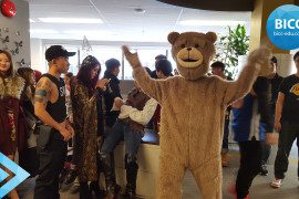 a person in the teddy bear costume at a party