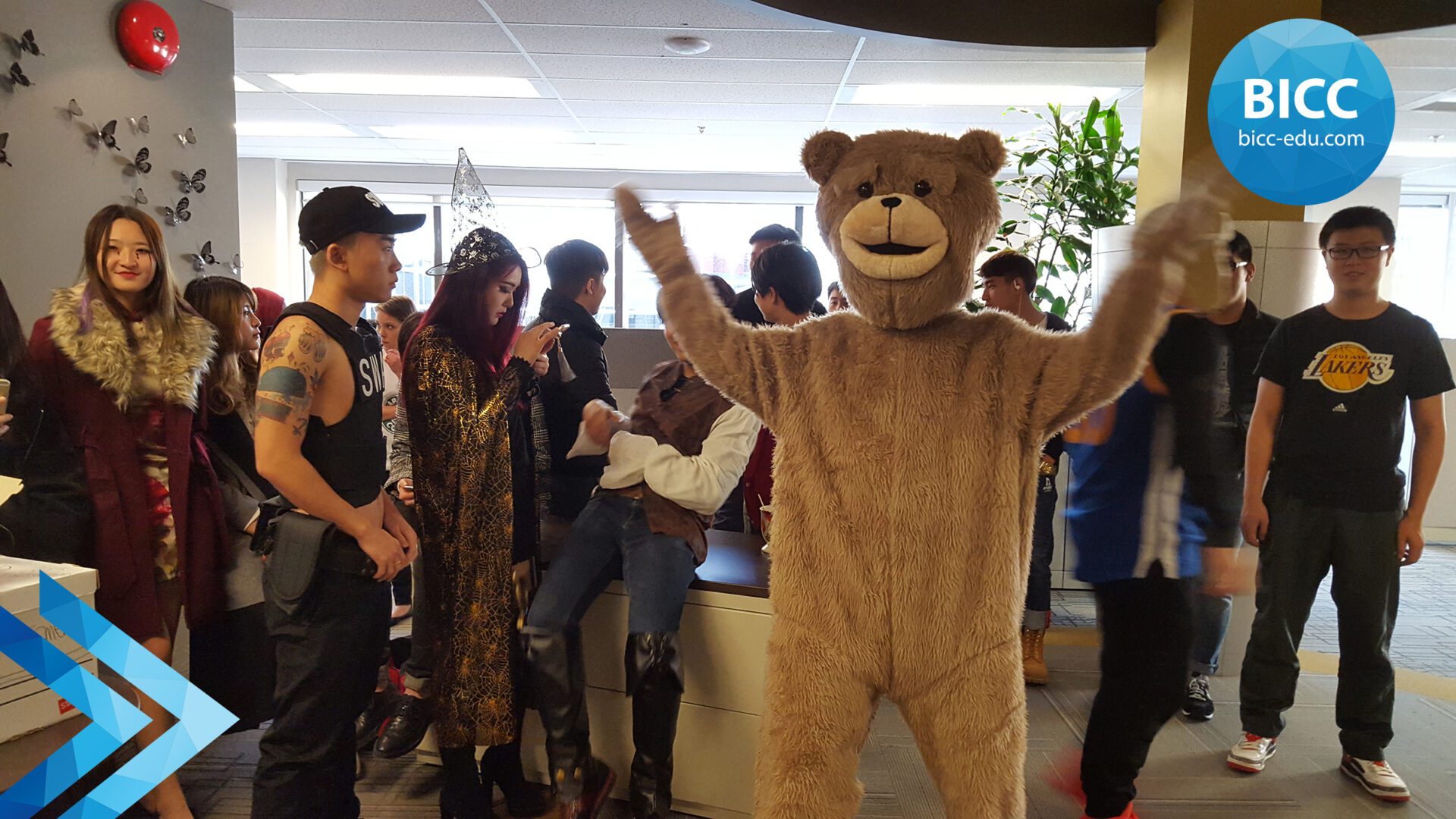 a person in the teddy bear costume at a party