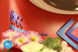 BICC Logo on a huge Red Color Wall