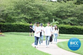 Students walking on the walkway