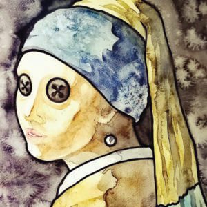 Painting sketch of a woman with head scarf